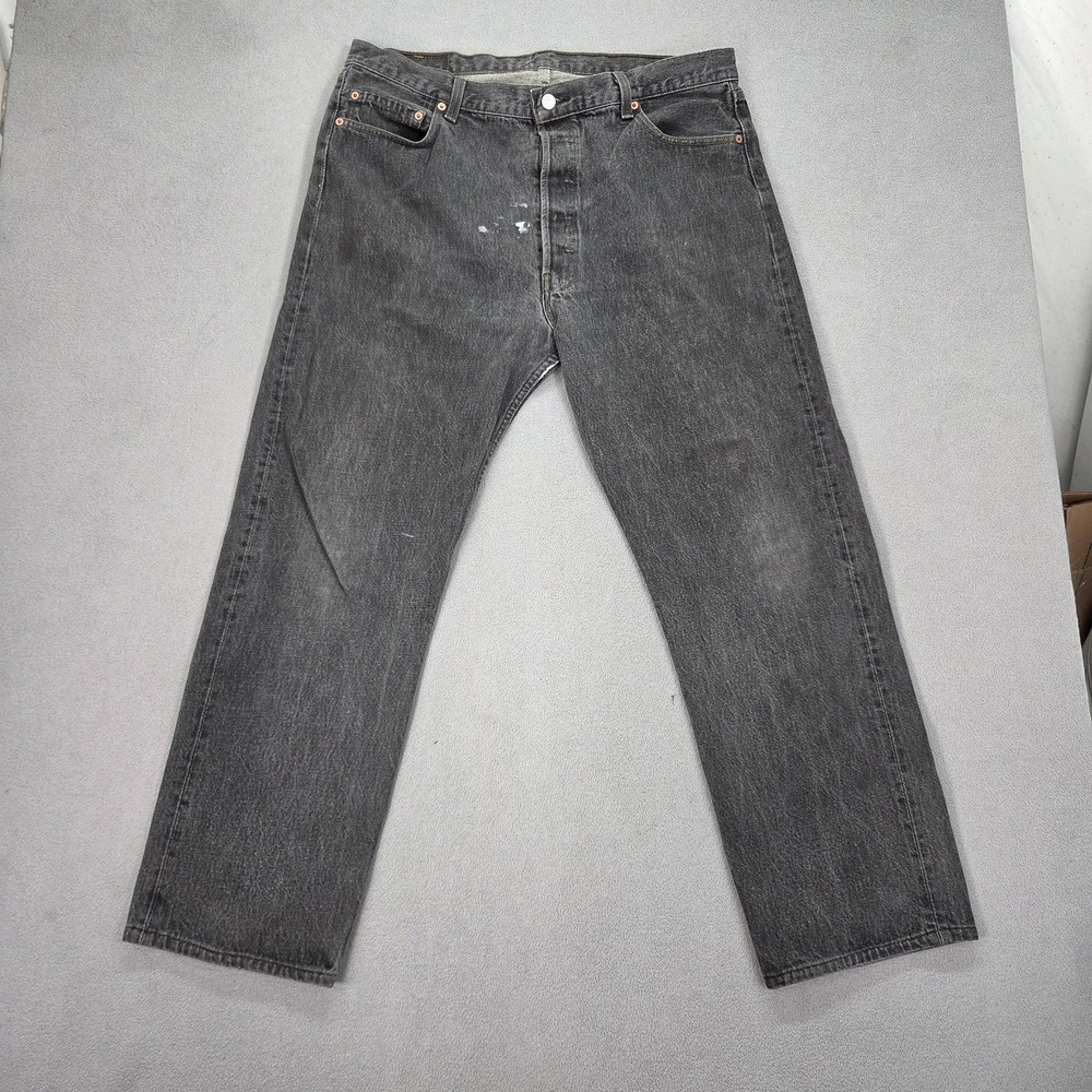 Vintage Levis 501 Jeans Mens Gray Denim Made USA Button Fly Straight Fits 36x29